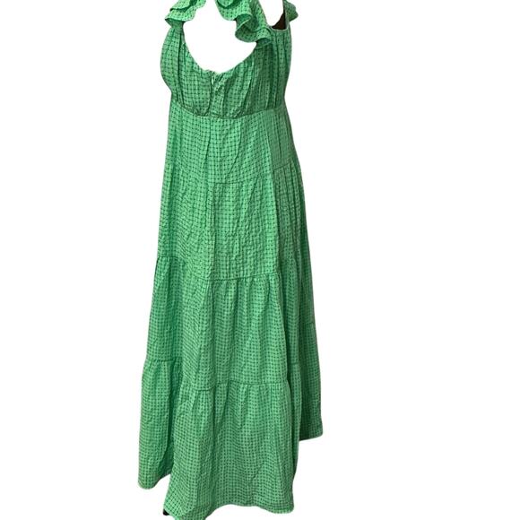 THML Woman’s Green Tiered Flowy Sleeveless Gingham Maxi Dress Size Medium - Picture 5 of 10